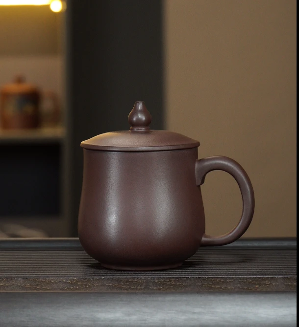 宜兴原矿紫砂盖杯石红锦玉葫芦盖杯办公家用盖杯