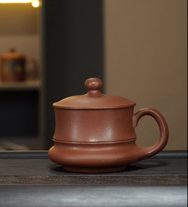 宜兴原矿紫砂盖杯手工制作带盖红降坡小容量办公泡茶状元盖杯女士
