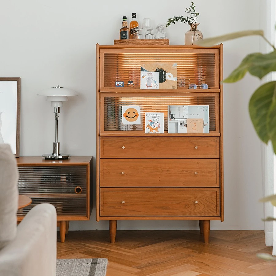 木屋表情餐边柜北欧客厅沙发边柜储物柜樱桃木实木厨房置物柜碗柜