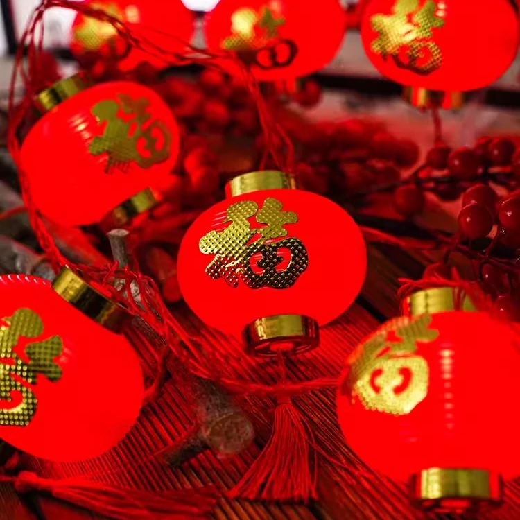新款太阳能红灯笼灯串新年装饰灯春节LED红灯笼中式插电款串灯