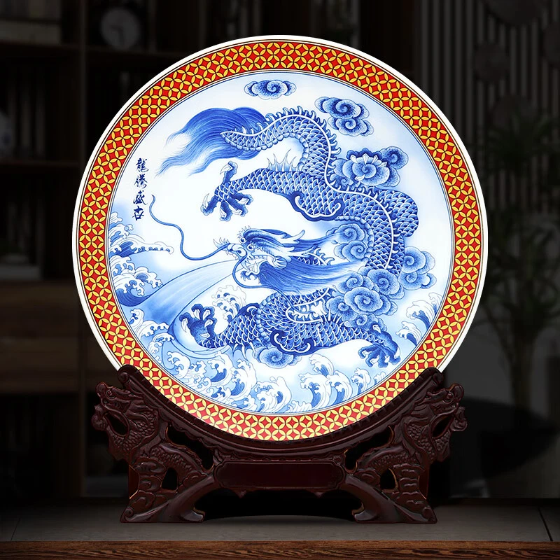 景德镇陶瓷器中式装饰盘工艺品客厅摆件家居博古架装饰品瓷盘大号