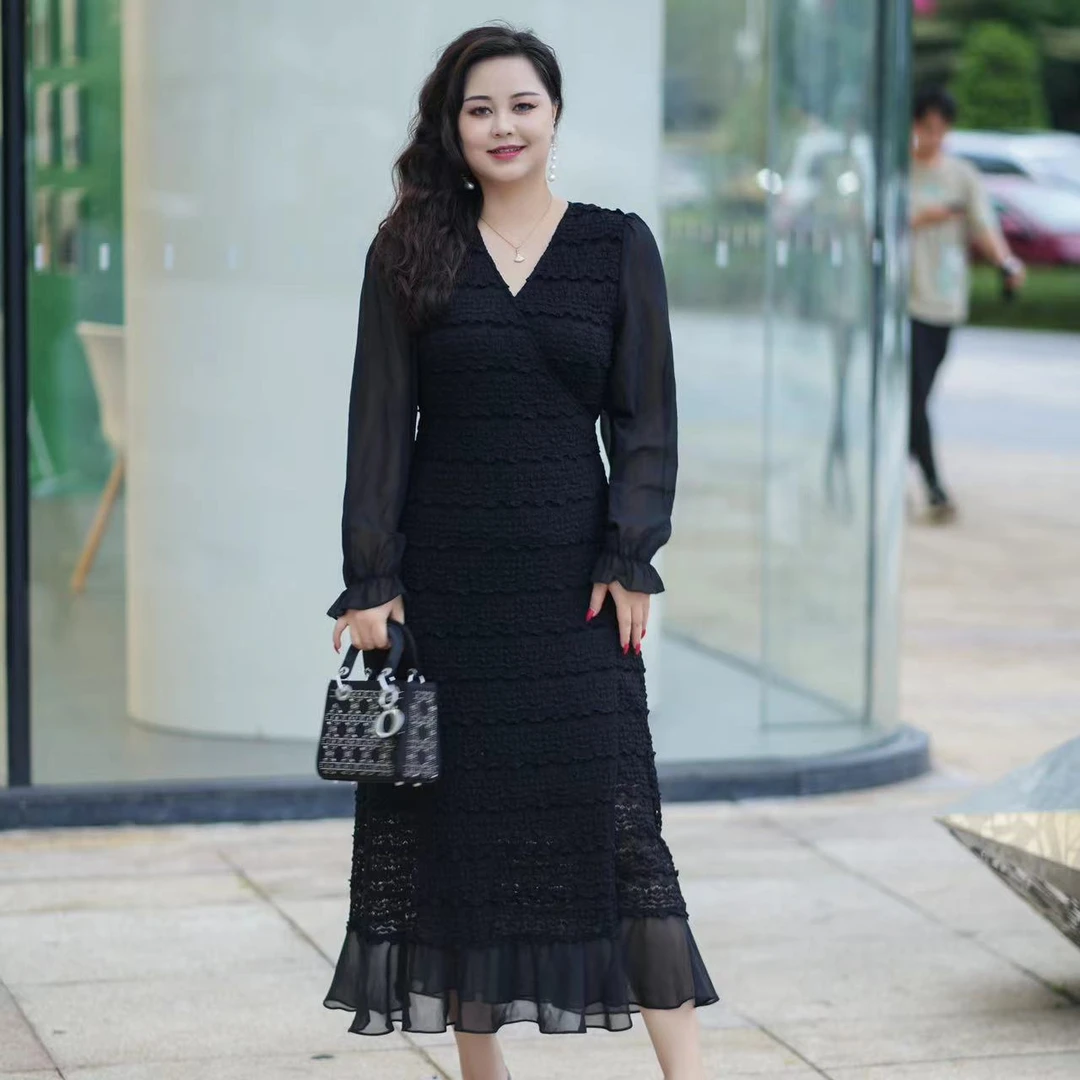 【巴黎晚宴】大码女装秋季新款气高级轻奢质减龄显瘦遮肚胖mm连衣裙