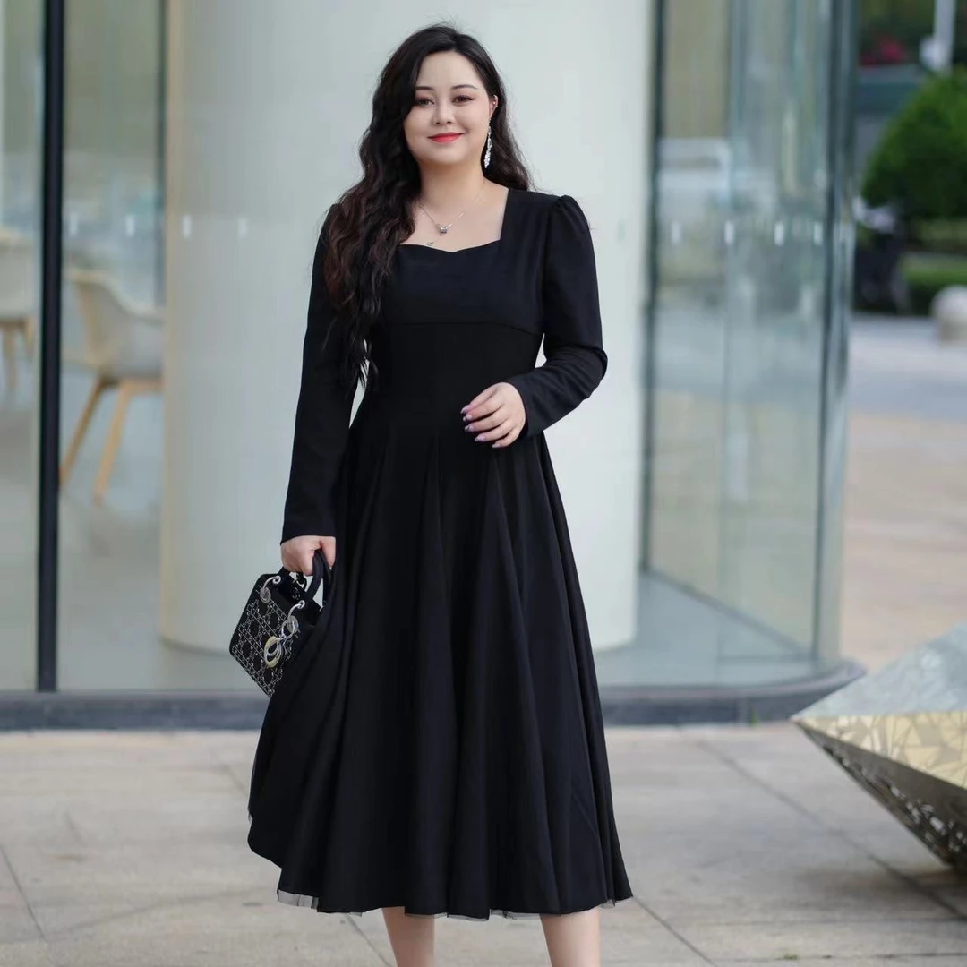 【柏林夜曲】大码女装秋季新款气高级轻奢质减龄显瘦遮肚胖mm连衣裙