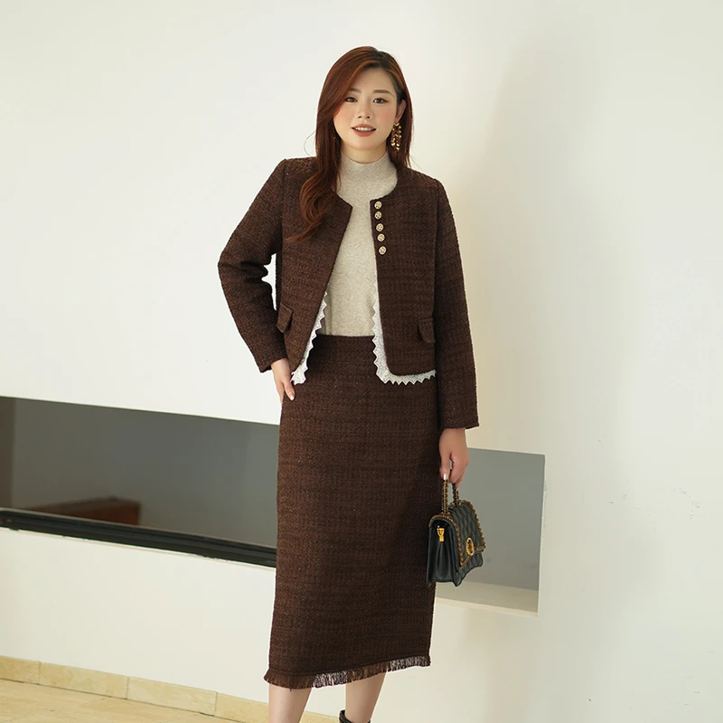 【赴秋之约】大码女装胖mm小香风外套2024年秋冬气质半身裙两件套