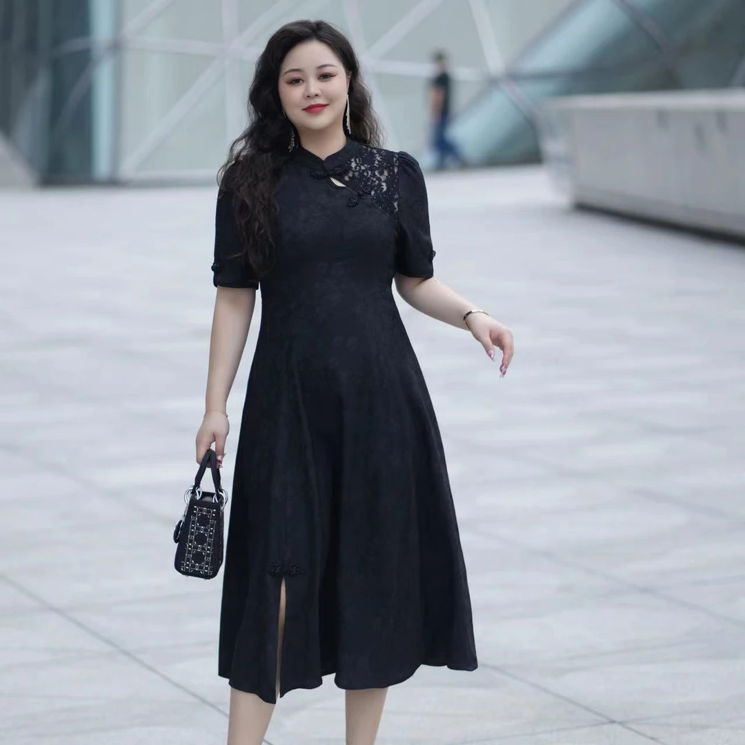 【东方富丽】大码女装2024新款气质连衣裙遮肚显瘦时尚胖mm裙子