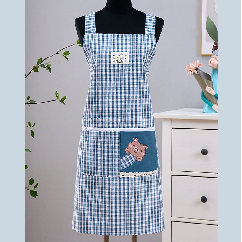 可爱纯棉背带围裙双层防水家用厨房做饭防污罩衣时尚女上班工作服