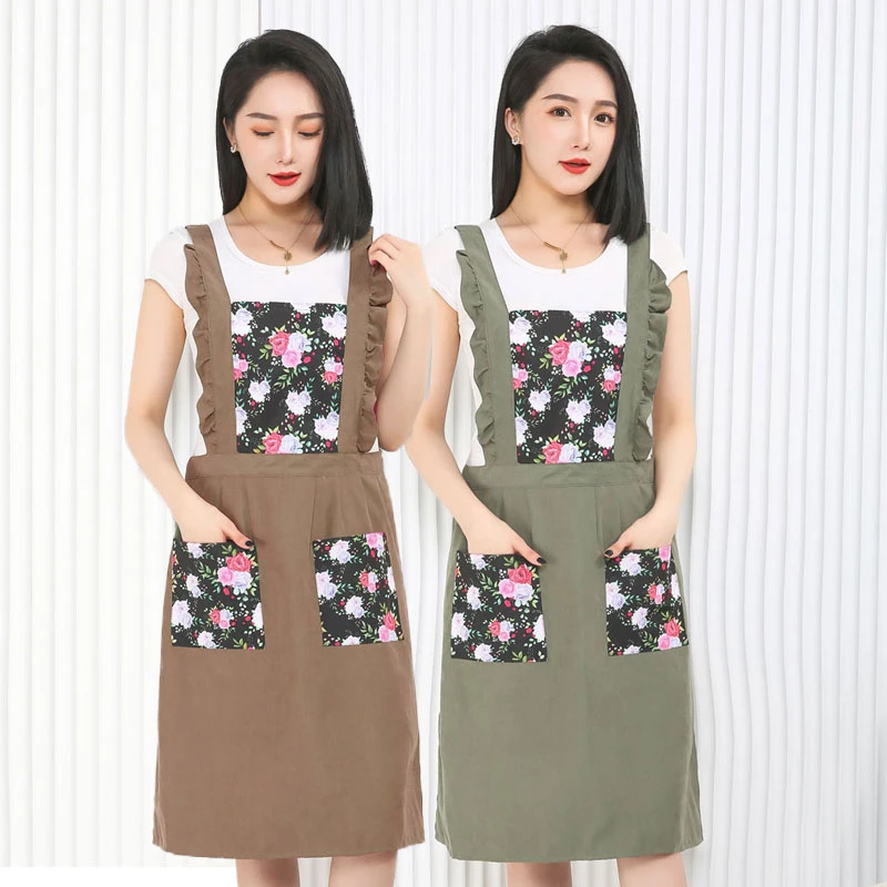 时尚洋气布艺围裙薄款花艺美甲师围腰网红成人做饭防污透气双层
