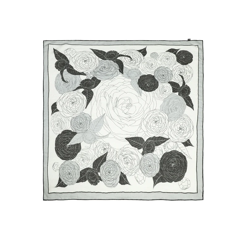 奢凌羊【经典山茶花】95*95羊绒戒指绒女士秋冬款方巾围巾披肩