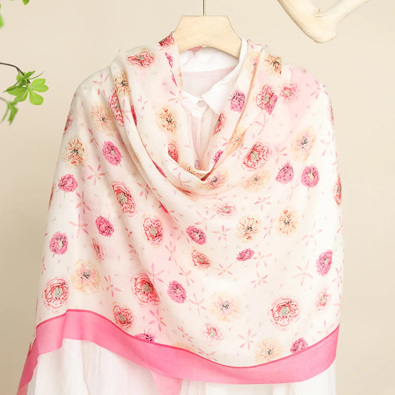 微次【馥郁茶花】100*200cm戒指绒澳毛女士粉色围巾春夏披肩