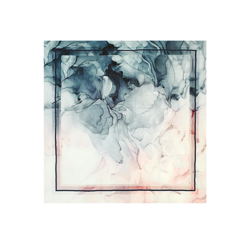 奢凌羊【水墨晕染】95*95羊毛戒指绒印花春夏薄款透气围巾丝巾ol