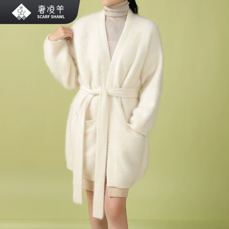奢凌羊【拉毛羊绒外套】康赛妮拉毛山羊绒开衫女士百搭宽松羊绒衫