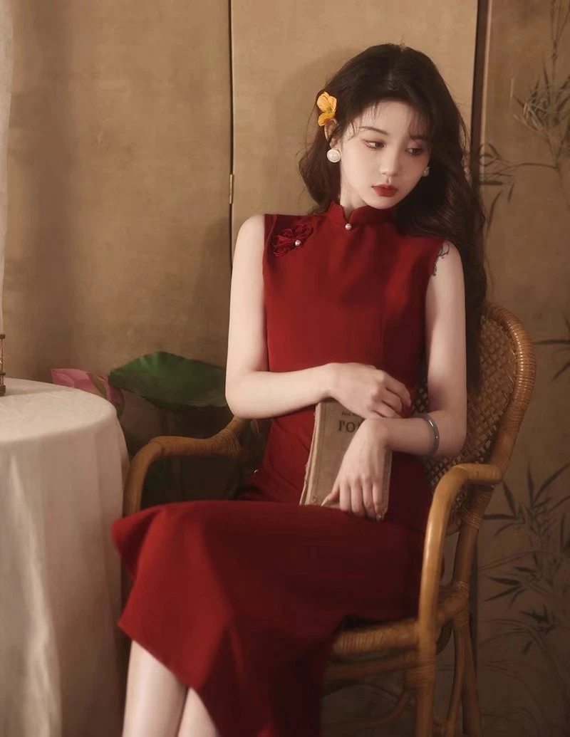 TQX新中式改良旗袍修身高端红色敬酒服订婚年轻款新娘礼服旗袍