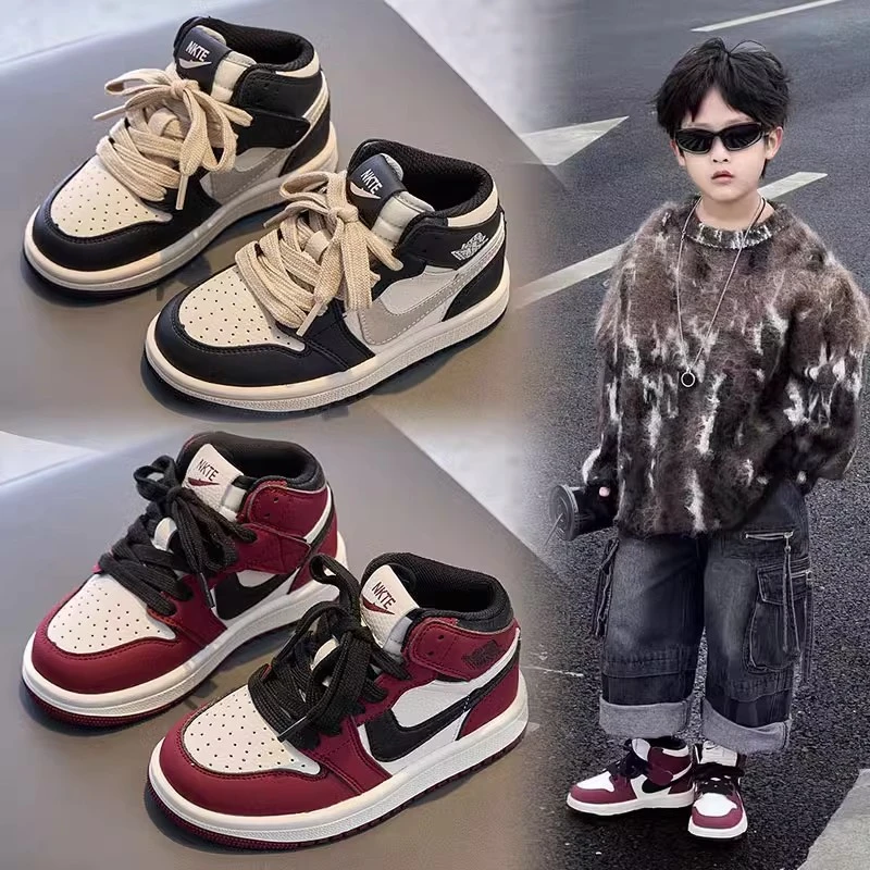 巴拉aj男童高帮板鞋透气2025秋冬季中大童AJ女童运动鞋软底不臭脚