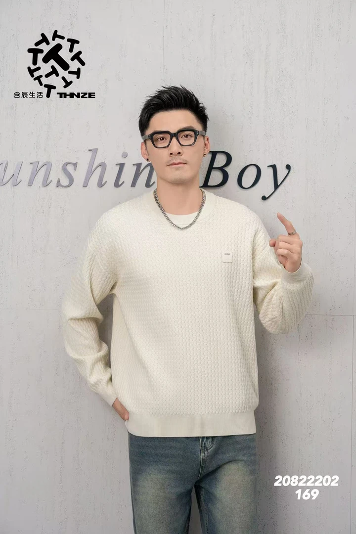 含辰生活男士宽松圆领肌理感长袖针织毛衣休闲百搭20822202