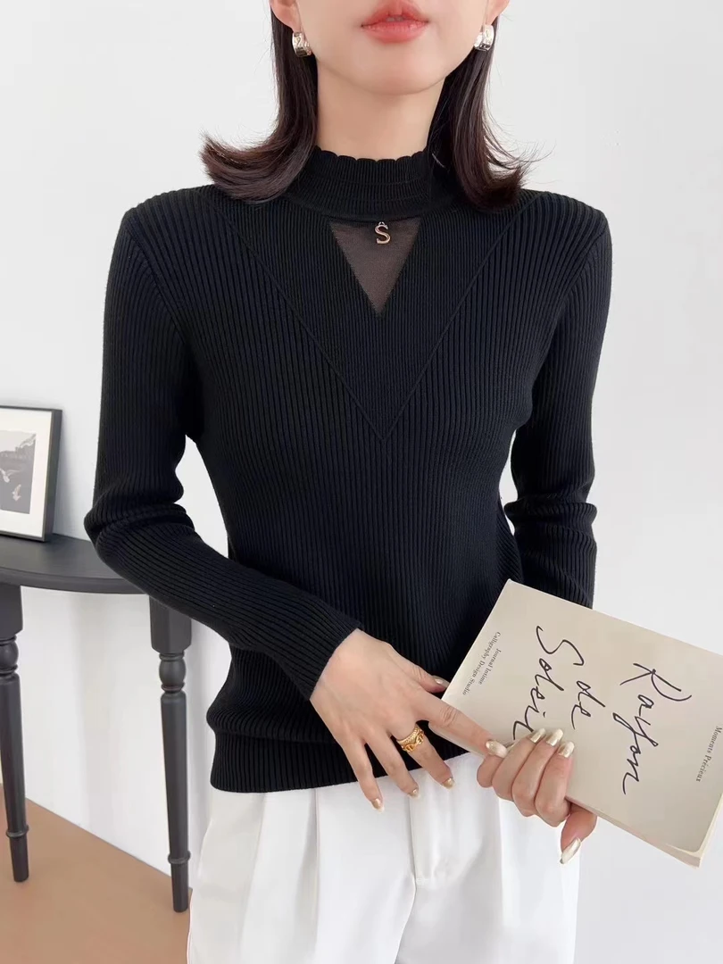时尚妈妈装半高领套头针织衫2024冬季新品洋气减龄中老年上衣