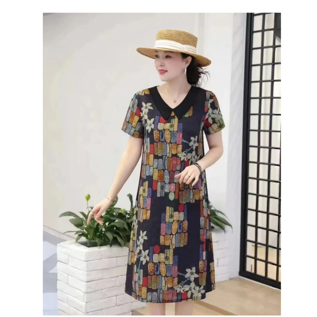 【文峰】夏季妈妈装气质时尚新品宽松大码连衣裙（石头花）