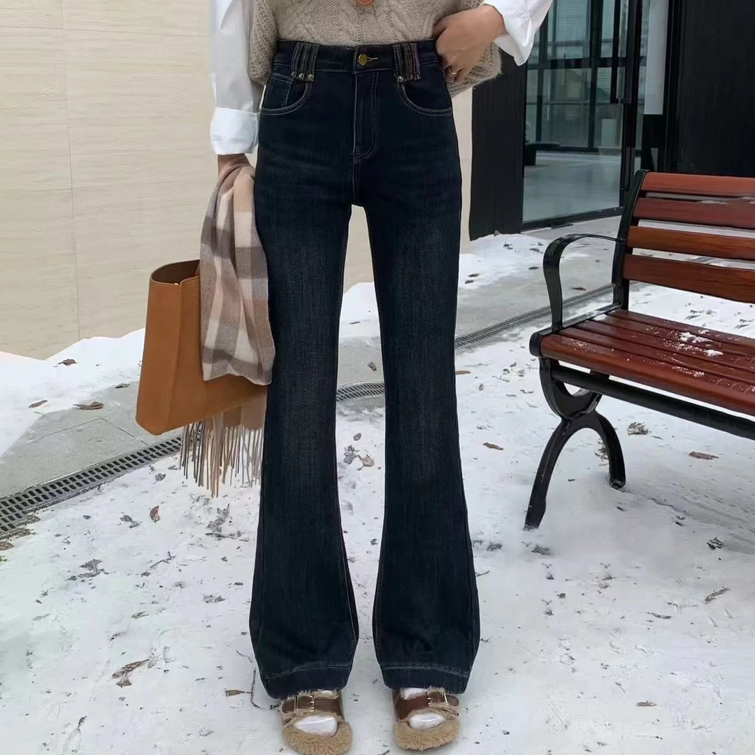 27-34 新款喇叭裤高腰加绒加厚保暖牛仔裤女百搭显瘦长裤 35212