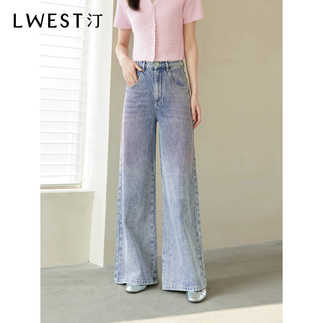 朗文斯汀2024秋装新款百搭渐变腮红高腰阔腿牛仔裤DTYN4307A03193