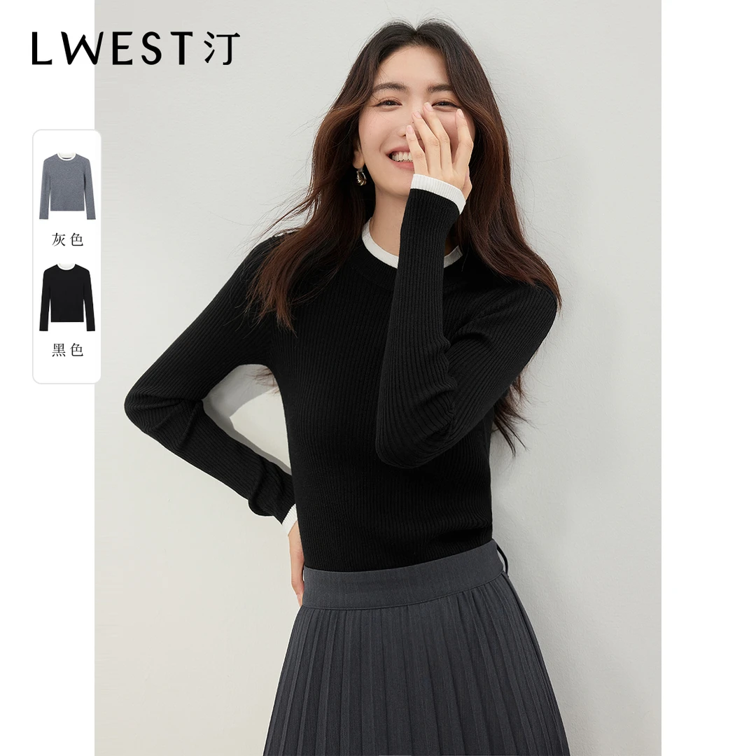 朗文斯汀2024冬新款撞色拼接圆领修身假两件针织衫DTYZ4508C03257