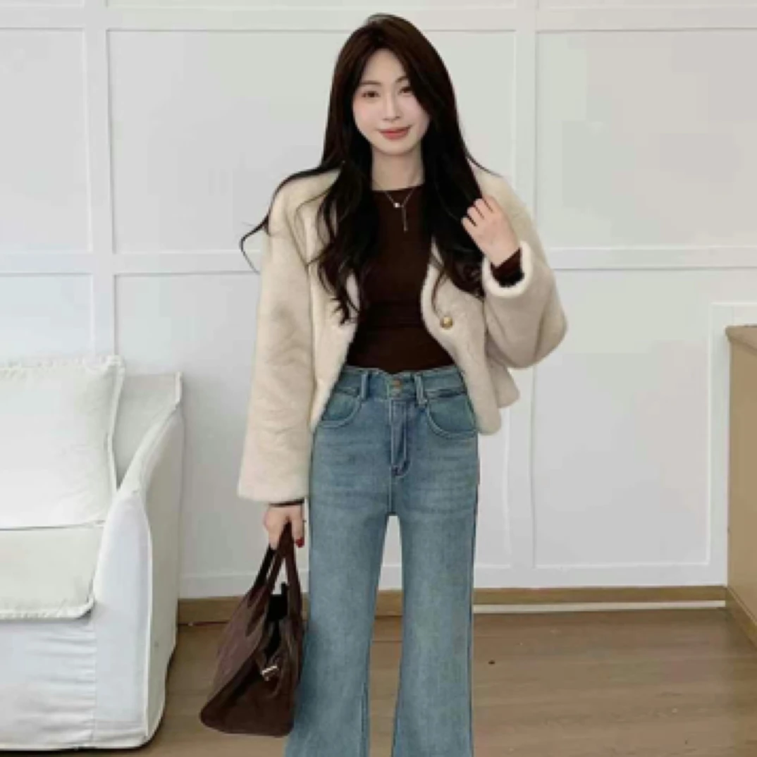 小朵家 洋气冬季圆领小香风毛绒外套315