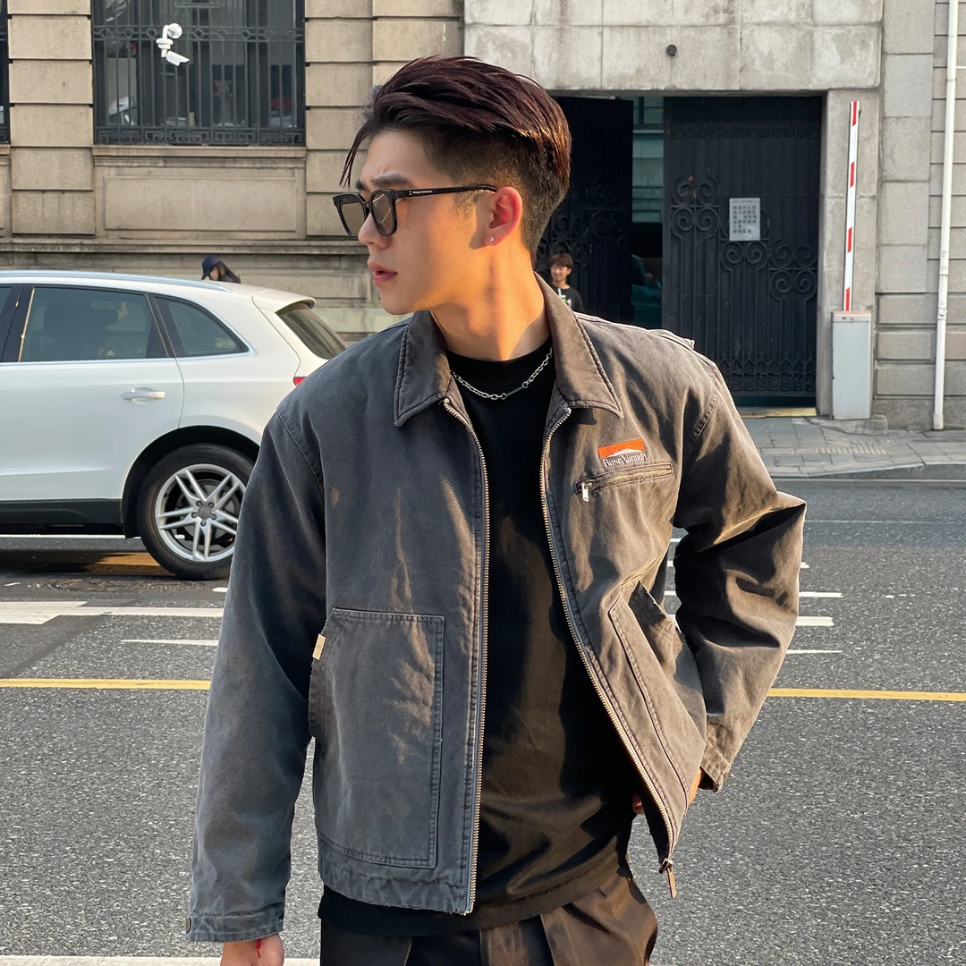 B.X 卡哈特复古水洗做旧工装夹克外套男logo刺绣秋冬短款保暖棉服