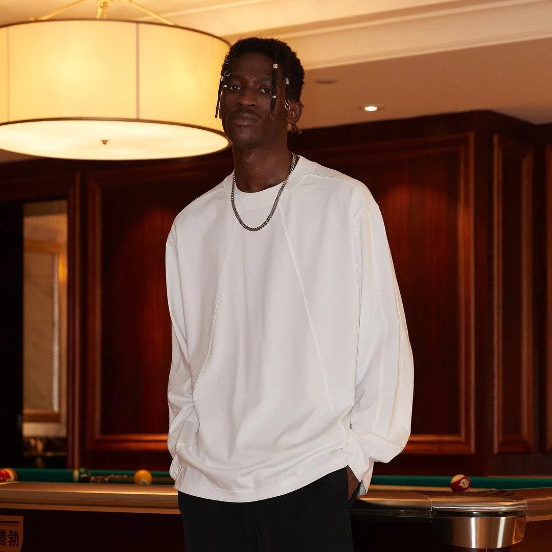 B.X潮牌 2022AW简约分割街头潮流圆领长袖T恤男