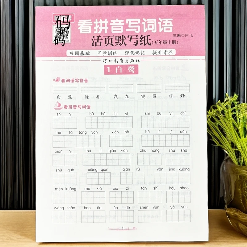 活页纸五年级上册看拼音写词语生字注音同步课本一课一练生字词