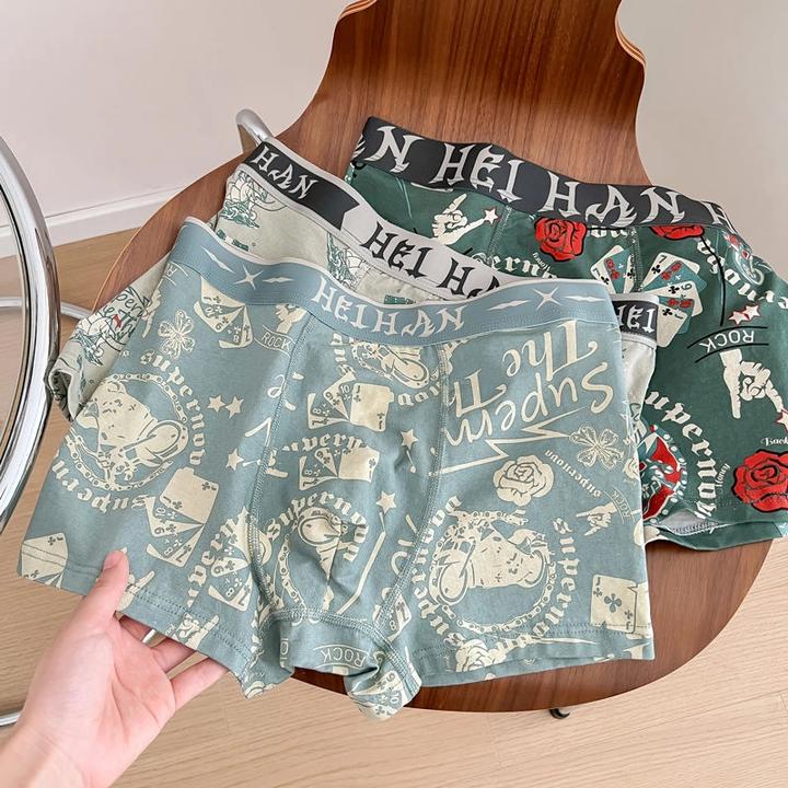 新款男士内裤2024新款男款棉质四角裤潮流个性平角裤高档透气裤衩