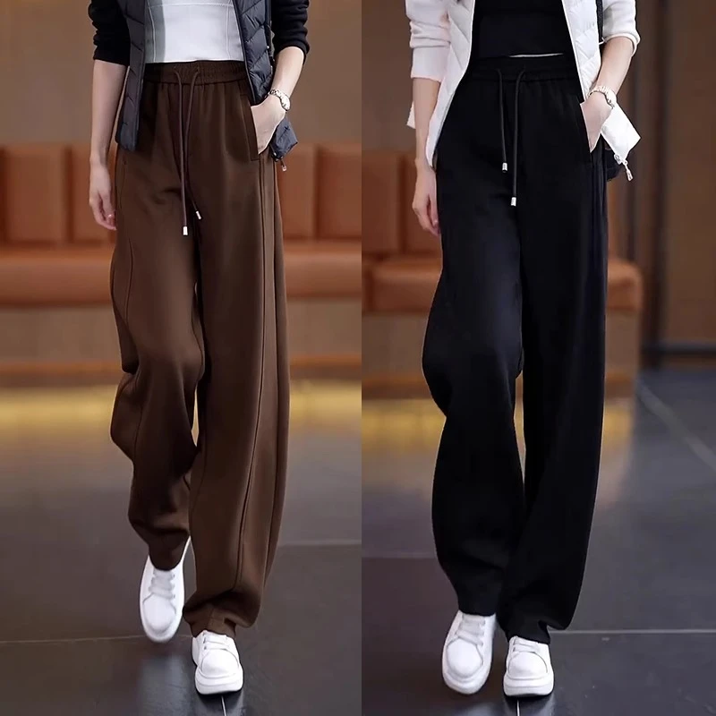 窄版直筒香蕉裤女2024新款春秋显瘦休闲运动裤松紧高腰宽松阔腿裤