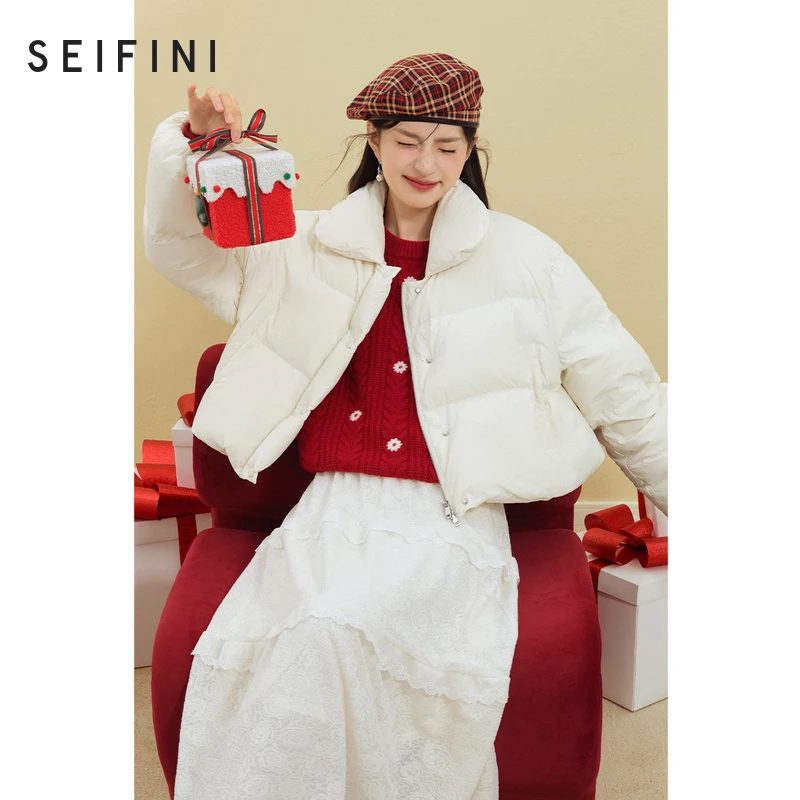 诗凡黎90鸭绒保暖羽绒服冬季新款小棉袄韩系短款面包服7F9380021