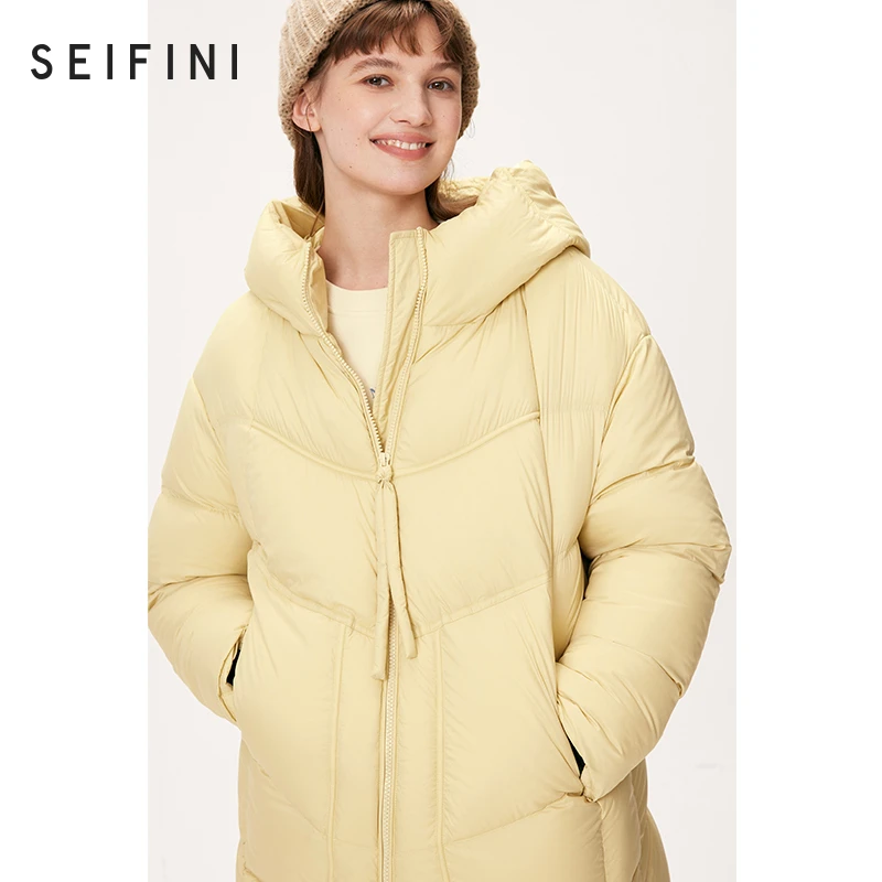 诗凡黎90鸭绒连帽清凉羽绒服冬新款高级流行外套奶系穿搭女