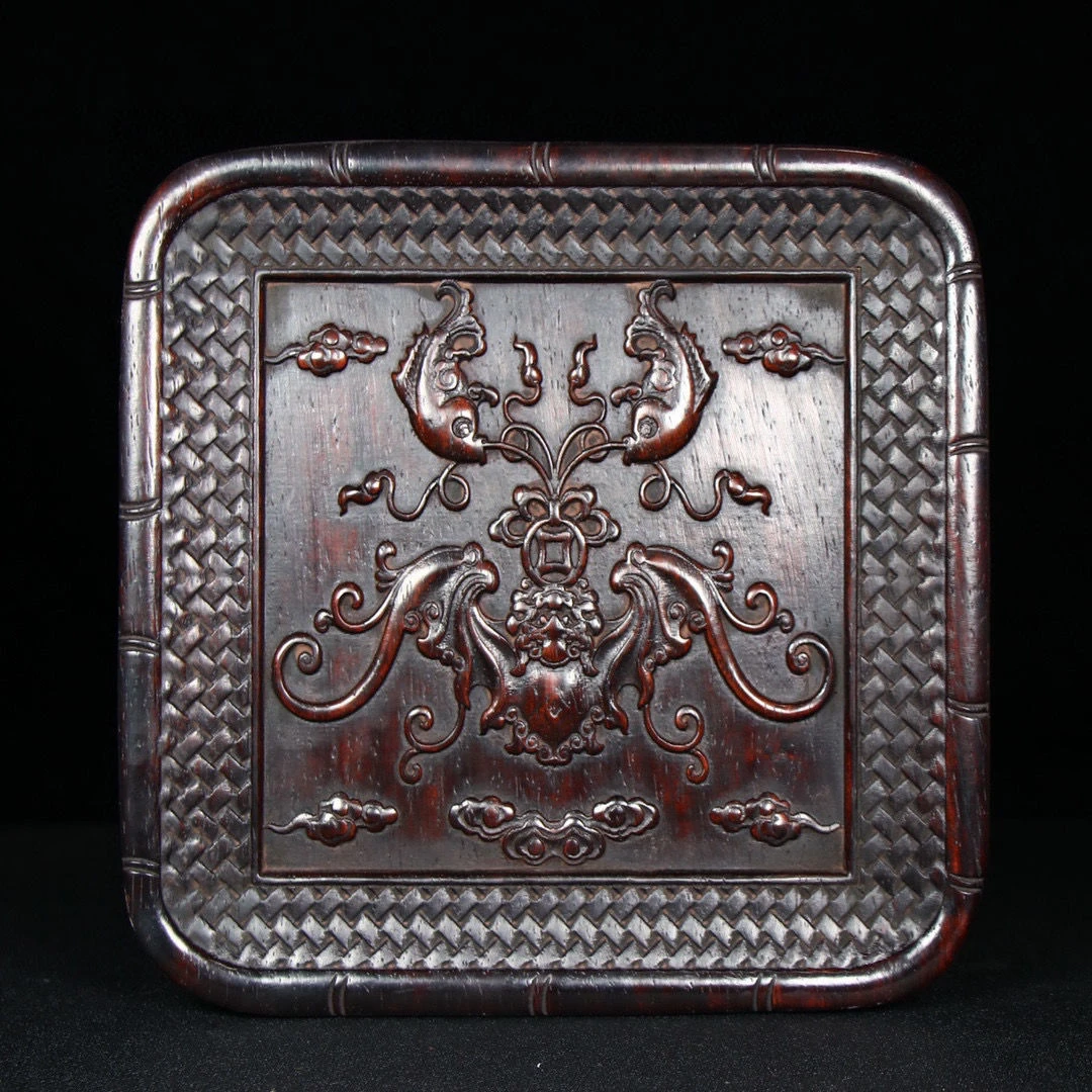 古董收藏木艺木雕小叶紫檀雕刻茶盘茶托摆件下乡收老货旧货老物件