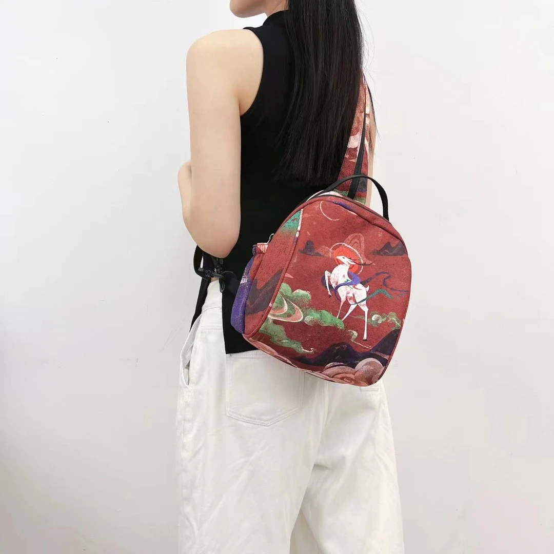 2327双肩单肩三用布艺休闲气质胸包国风名族风时尚新款女背包