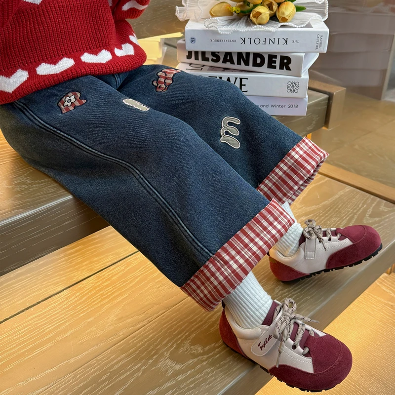 女童加绒牛仔老爹裤洋气儿童