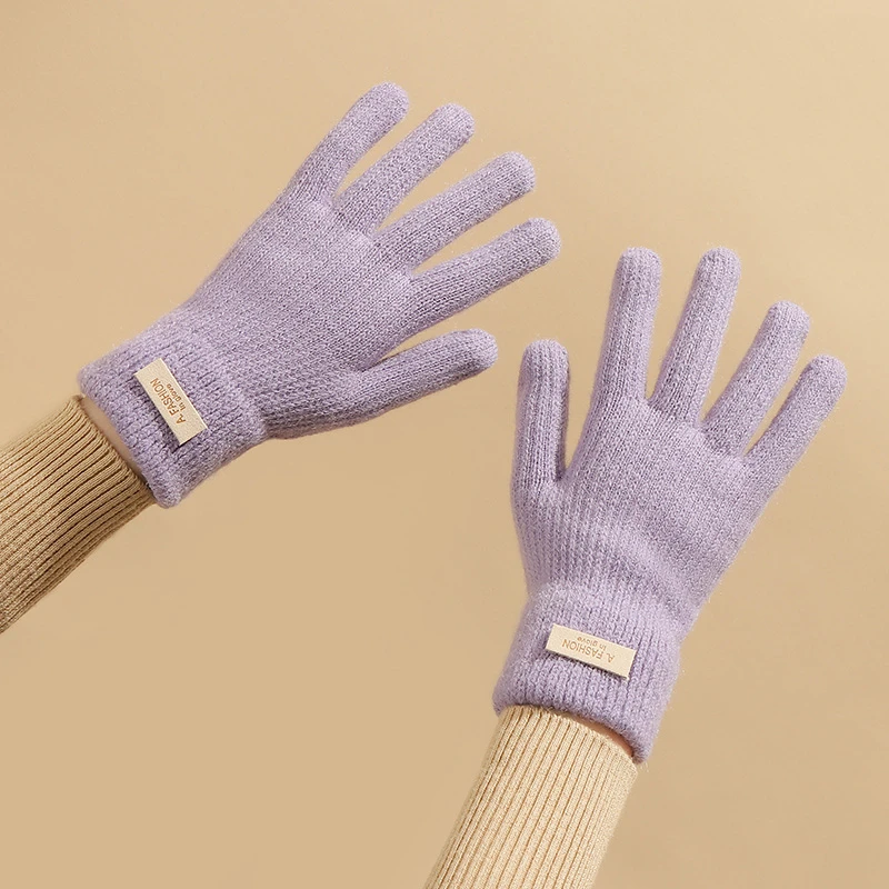 毛线手套女冬季可爱学生写字分指毛线触屏露二指新款2023保暖手套