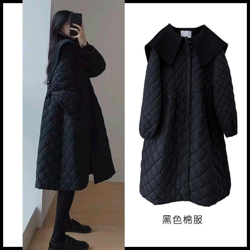 棉袄外套2024新款冬季韩系温柔风欧货菱格时尚中长款棉衣棉服女