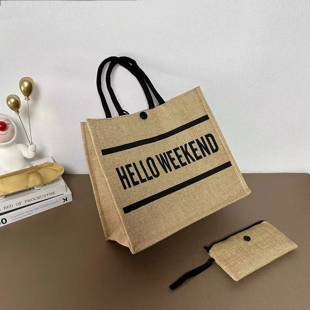 大容量时尚女包网红休闲亚麻包简约单肩包便携妈咪包外出托特包