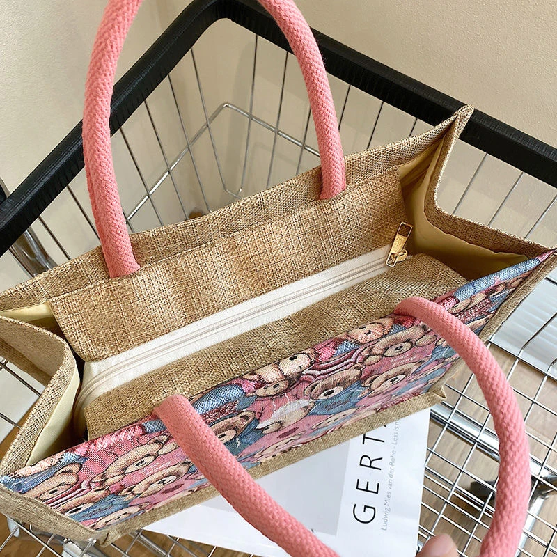 【大号拉链款】春季新网红亚麻包时尚百搭手提包PU防水大容量妈咪包