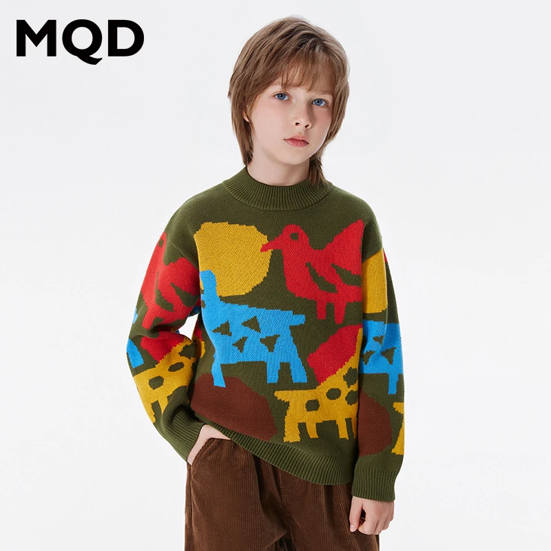 MQD童装儿童23冬新款卡通休闲半高领针织衫9634W0780