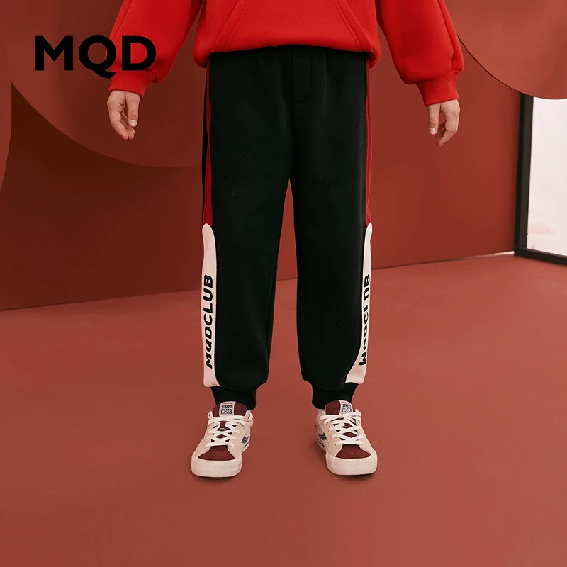 【拜年】MQD童装儿童23冬新款萌娃潮酷休闲加绒条杠针织裤9634W16E5