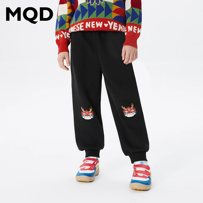 【拜年】MQD童装儿童23冬新款萌娃潮酷休闲卡通加绒针织裤9634W16K1