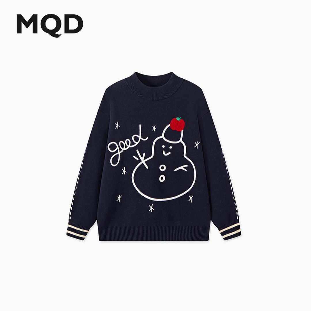 MQD童装冬新款中大童学院风卡通休闲百搭半高领毛衣9644W07F4