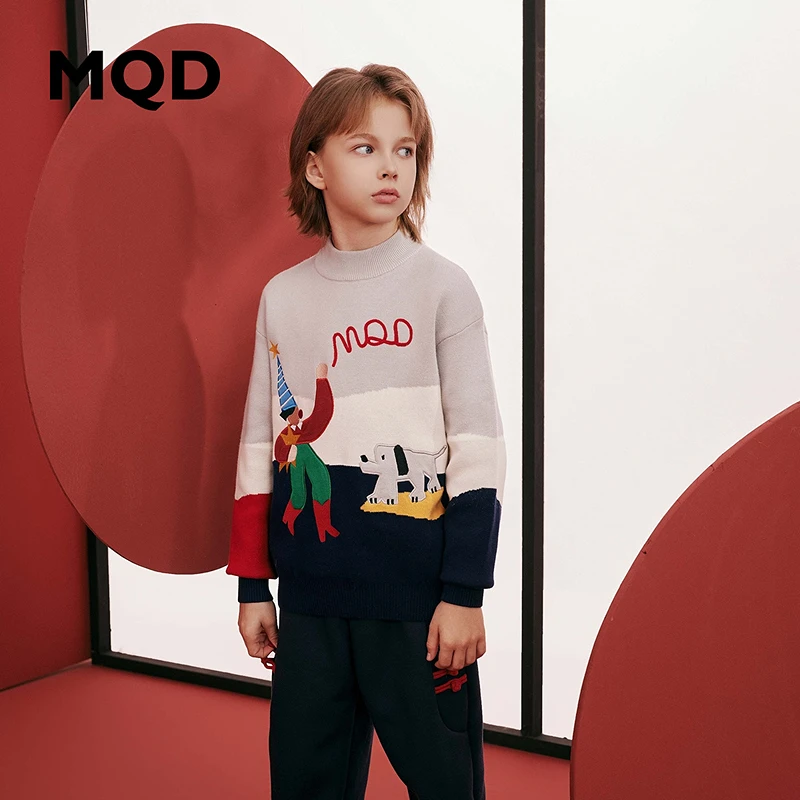 【拜年】MQD童装儿童23冬季新款童趣撞色半高领毛衣9634W0717