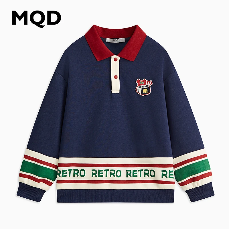 MQD童装儿童25秋季新款学院风撞色休闲百搭半开襟卫衣9641W0621