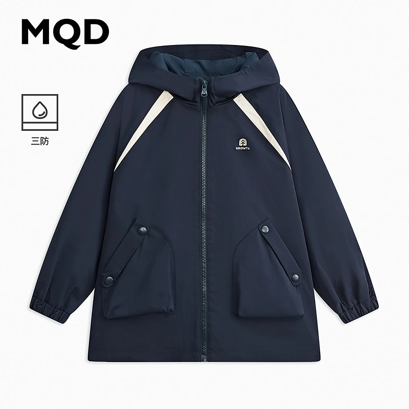 【三防】MQD童装儿童外套24春新款户外拼接工装风连帽风衣9641W1002