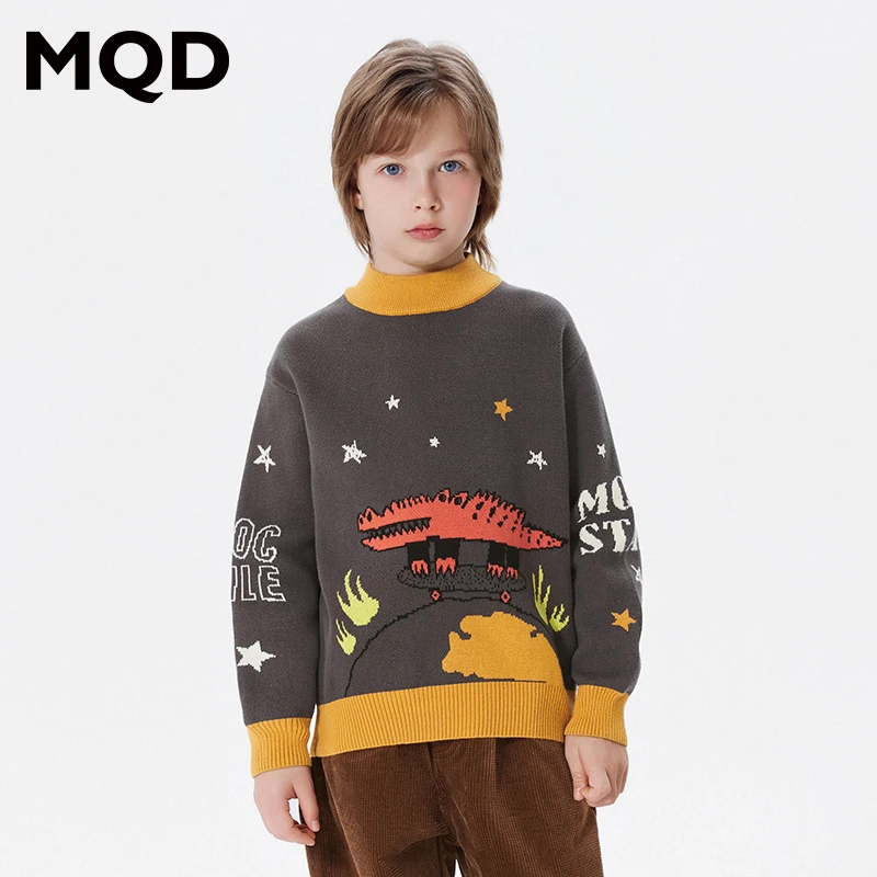 MQD童装儿童冬新款卡通休闲半高领针织衫时尚上衣中大童9634W0777