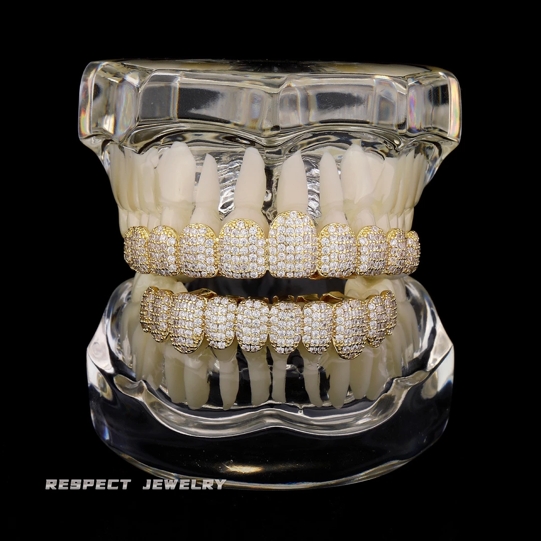铜合金合成锆石吊坠 RESPECT通用款钻牙套欧美嘻哈上下10颗grillz
