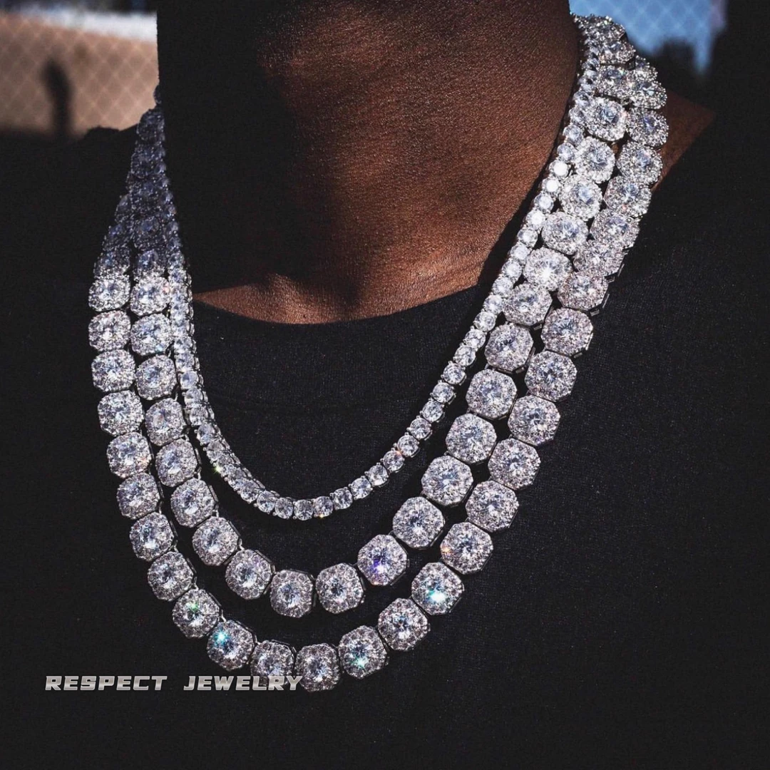 铜合金锆石项链 RESPECT 欧美嘻哈满钻冰糖项链10㎜个性小众项链