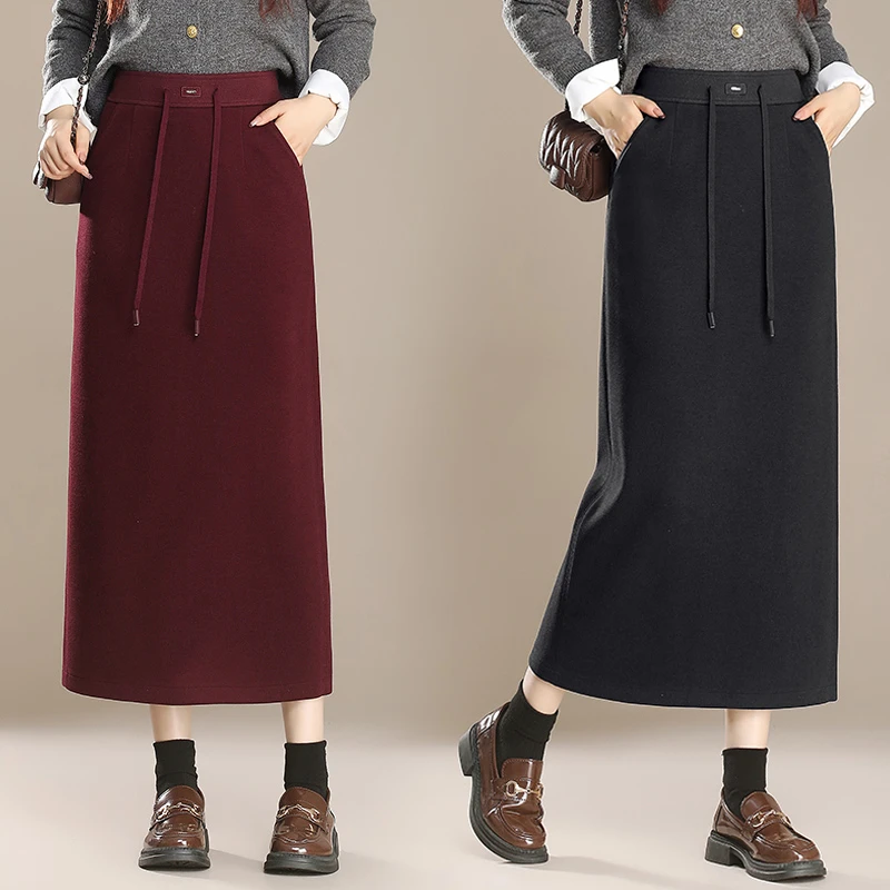 高级感直筒毛呢半身裙女秋冬新款加厚长款包臀裙子气质开叉一步裙