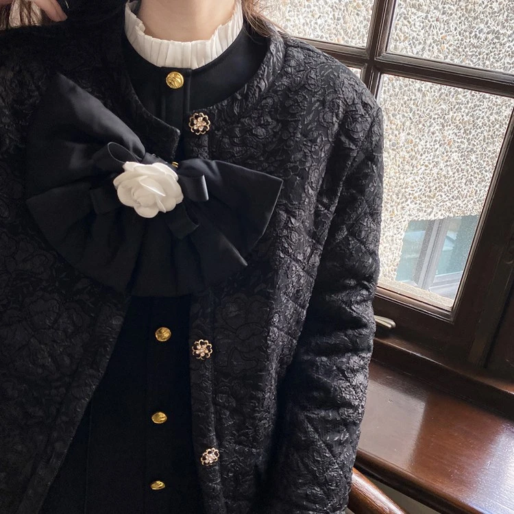 W-2316◆复古赫本黑外套设计感羽绒服冬季短款加厚百搭